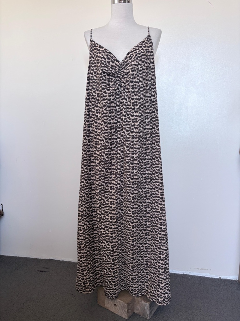 H&M Black and Cream Printed Spaghetti Strap Maxi Dress
